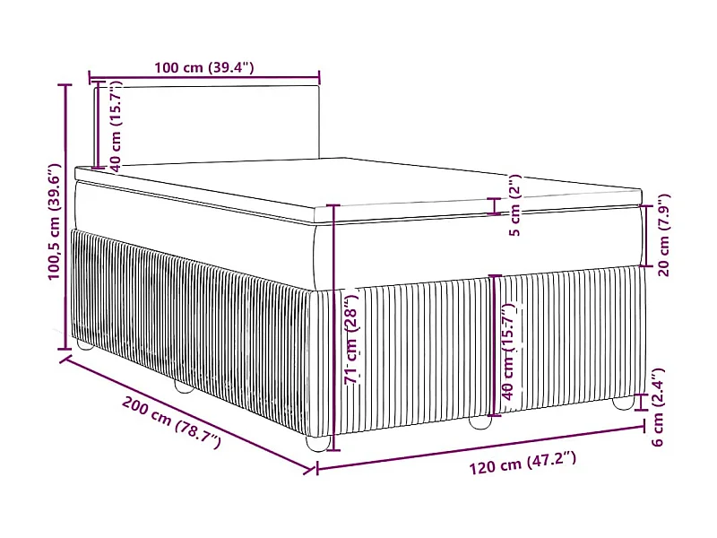 Sommier à lattes de lit avec matelas Crème 120x200 cm Tissu