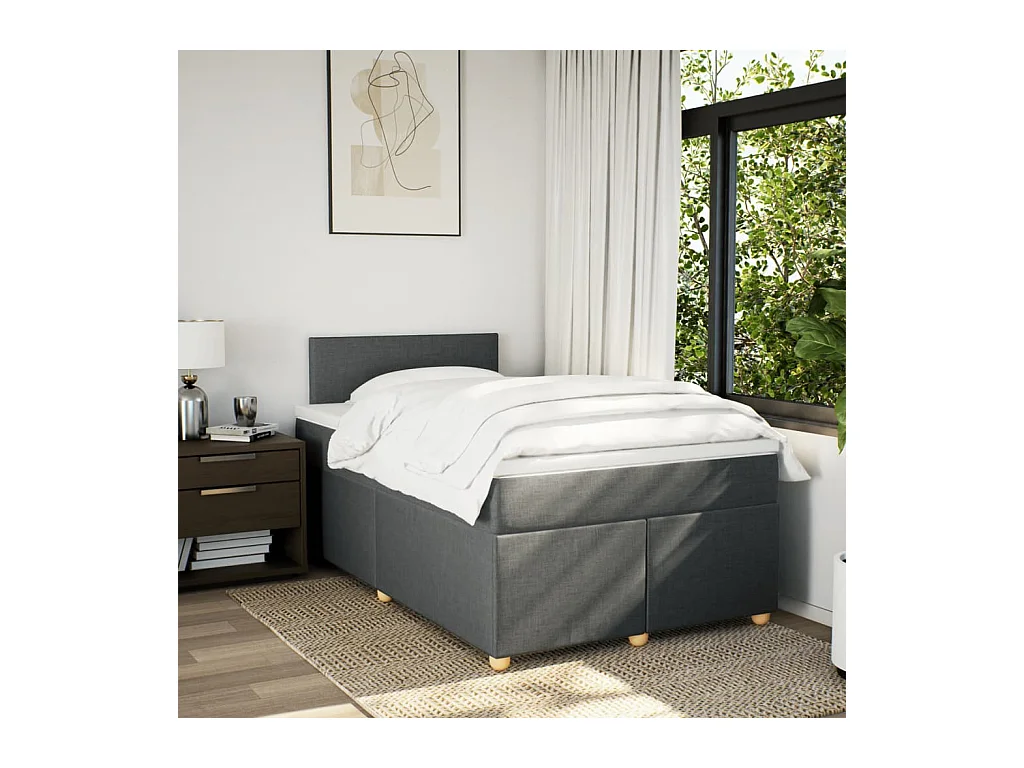Sommier à lattes de lit avec matelas gris foncé 120x190cm tissu