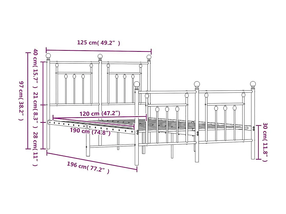 Giroletto con Testiera e Pediera Metallo Bianco 120x190 cm