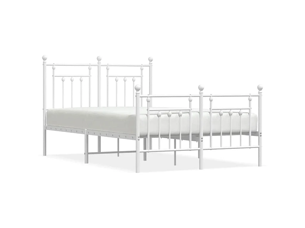 Cadre de lit métal sans matelas et pied de lit blanc 120x190 cm