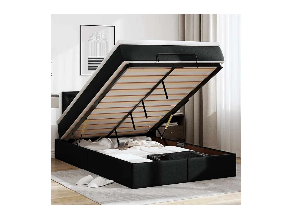 Struttura Letto Pouf con Materasso Nero 120x200 cm Similpelle