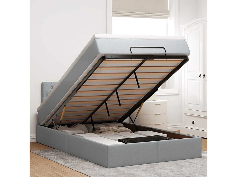Lit ottoman avec matelas gris clair 120x200 cm tissu