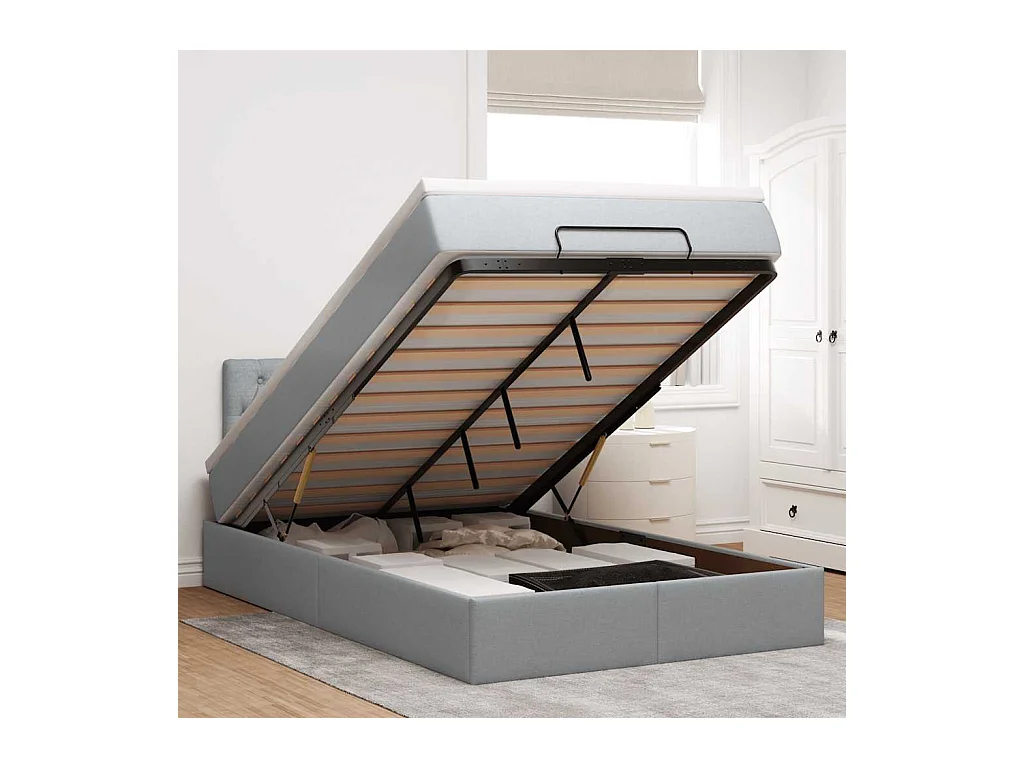 Lit ottoman avec matelas gris clair 120x200 cm tissu