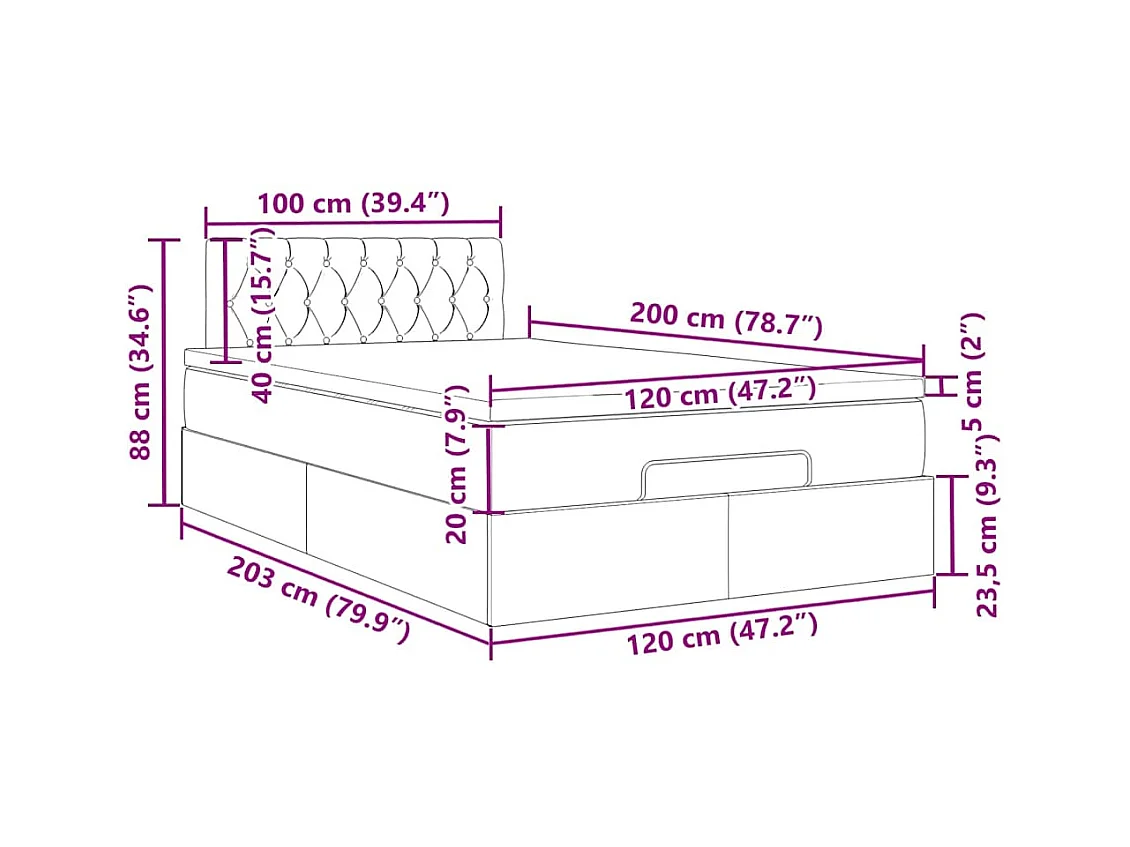 Lit ottoman avec matelas gris clair 120x200 cm tissu