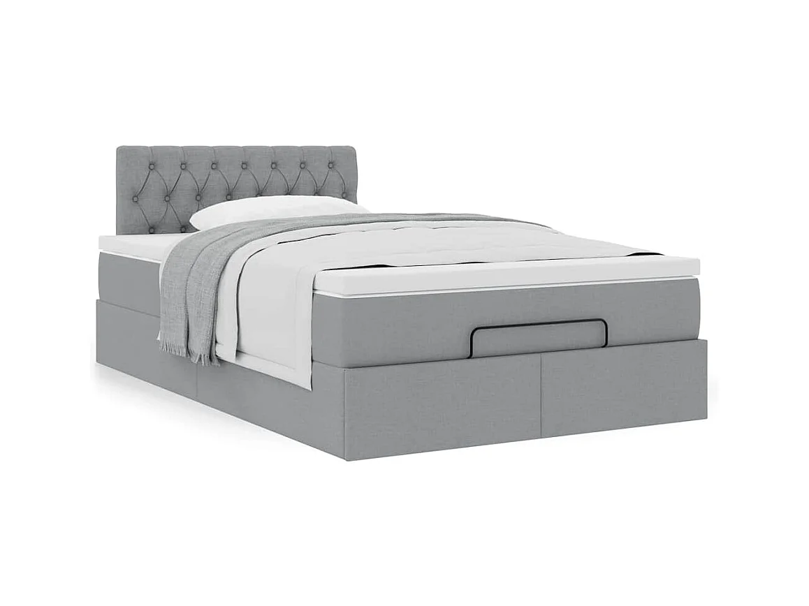 Lit ottoman avec matelas gris clair 120x200 cm tissu
