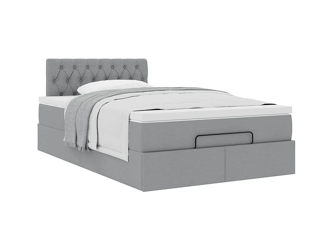 Lit ottoman avec matelas gris clair 120x200 cm tissu