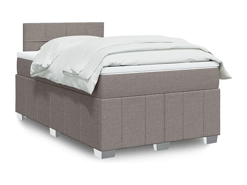 Cama box spring con colchón tela gris taupe 120x200 cm