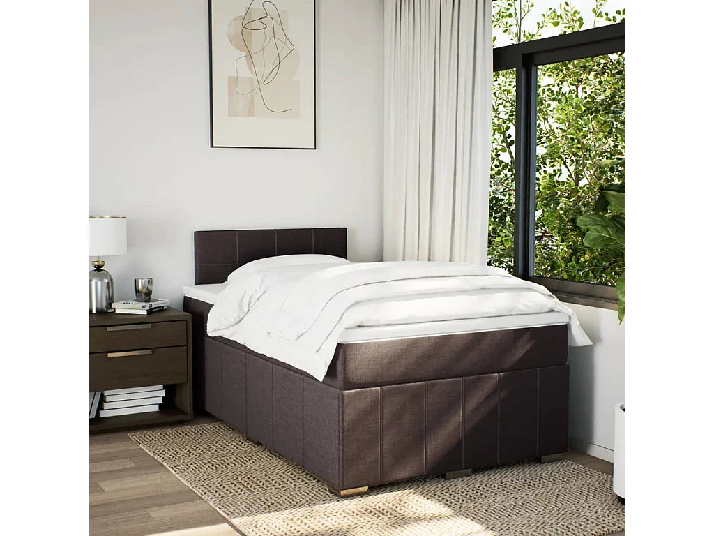 Cama box spring con colchón tela marrón oscuro 120x190 cm