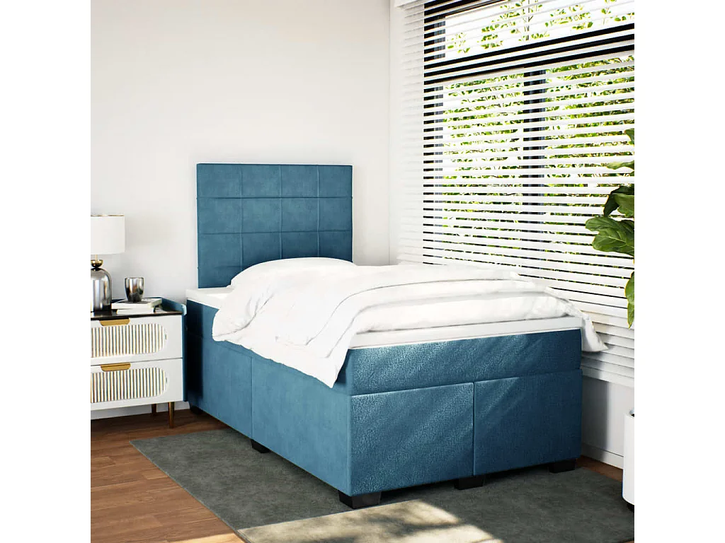 Boxspring met matras fluweel blauw 120x190 cm