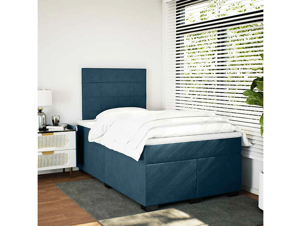 Sommier à lattes de lit et matelas bleu 120x190 cm velours