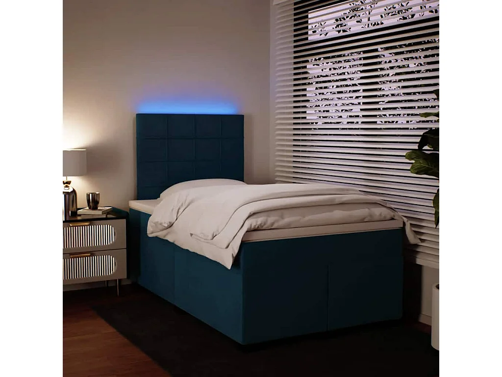 Sommier à lattes de lit et matelas bleu 120x190 cm velours