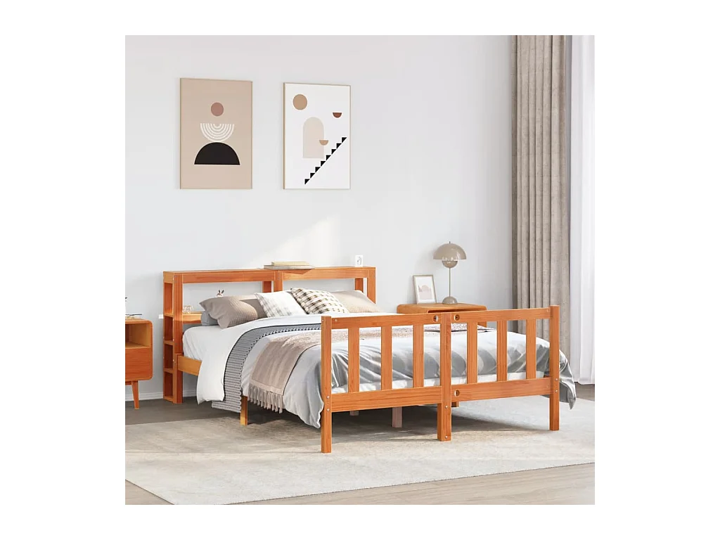 Bedframe met hoofdbord massief grenenhout wasbruin 120x190 cm