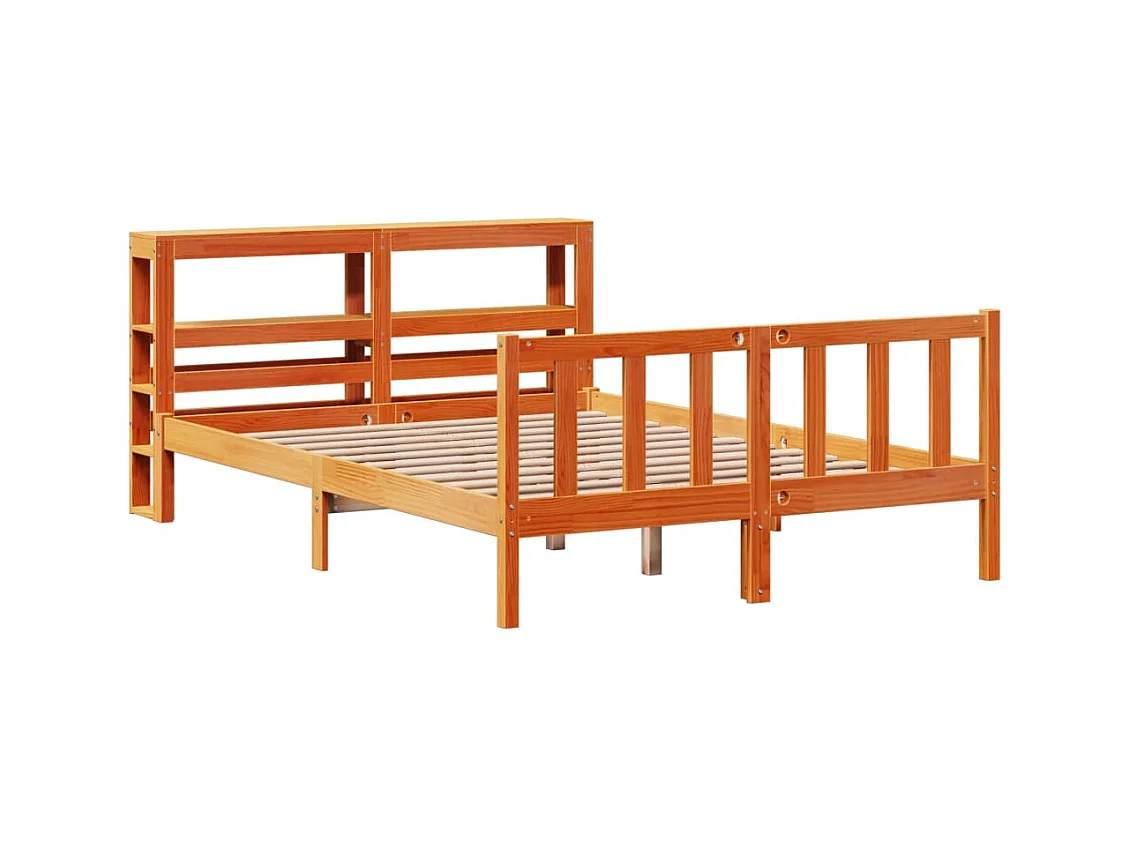 Bedframe met hoofdbord massief grenenhout wasbruin 120x190 cm