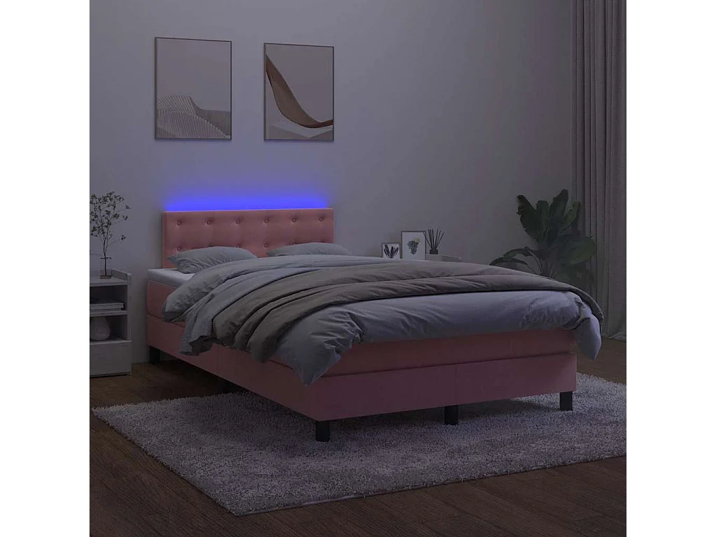 Boxspring met matras en LED fluweel roze 120x190 cm