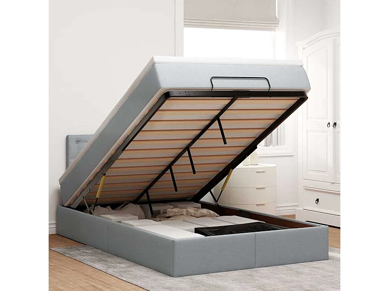 Pouf Letto con Materasso Grigio Chiaro 120x200 cm in Tessuto