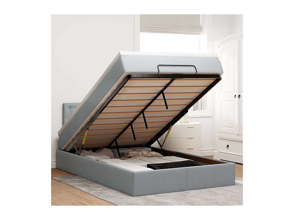 Lit ottoman avec matelas gris clair 120x200 cm tissu