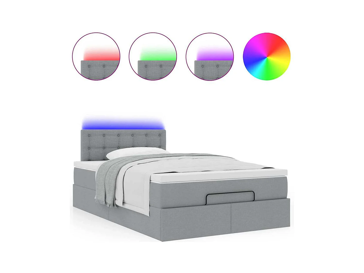 Lit ottoman avec matelas gris clair 120x200 cm tissu