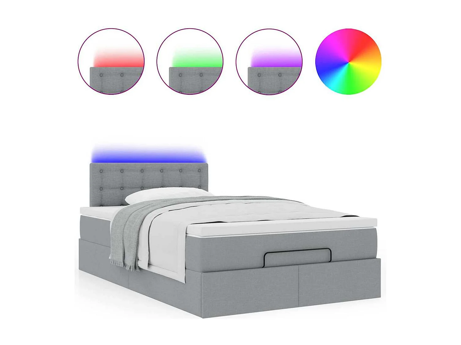 Lit ottoman avec matelas gris clair 120x200 cm tissu