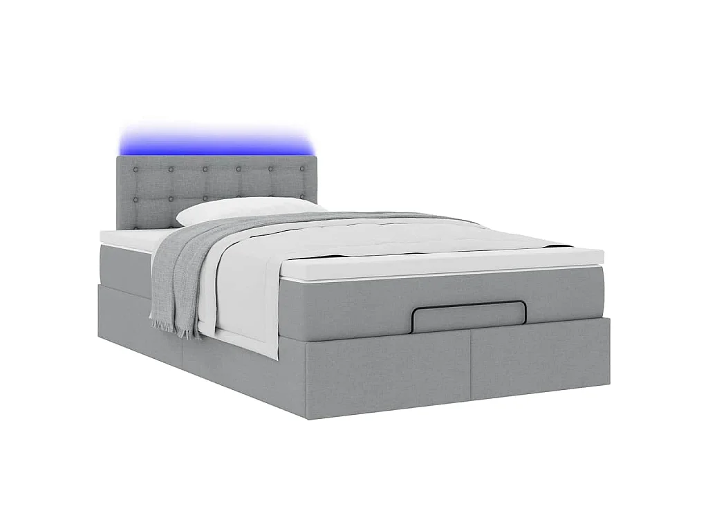 Pouf Letto con Materasso Grigio Chiaro 120x200 cm in Tessuto