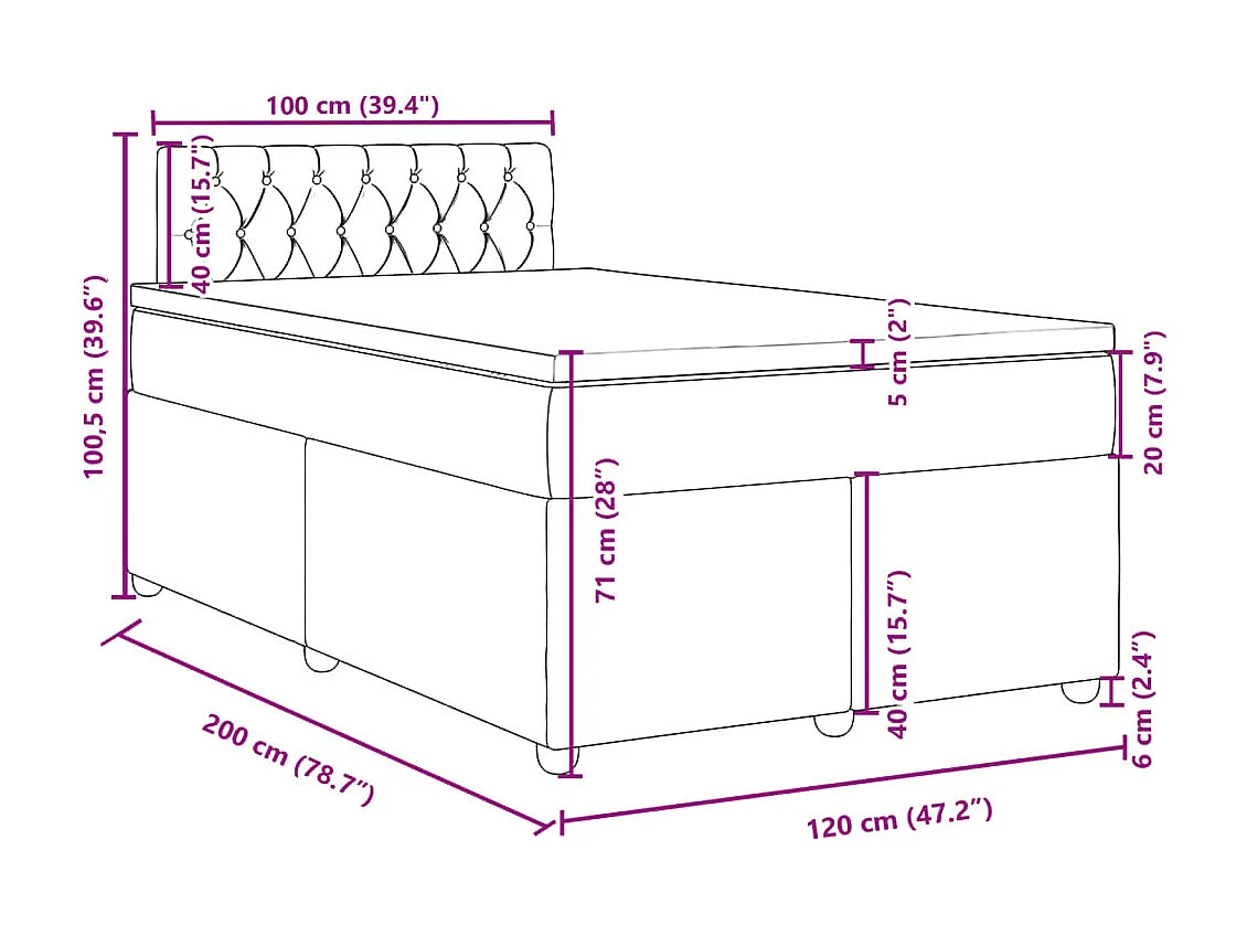 Cama box spring con colchón tela negro 120x200 cm