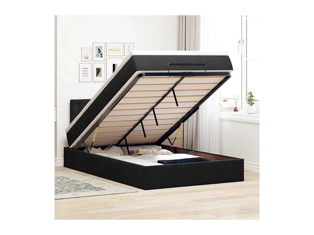 Cadre de lit ottoman avec matelas noir 120x200 cm velours