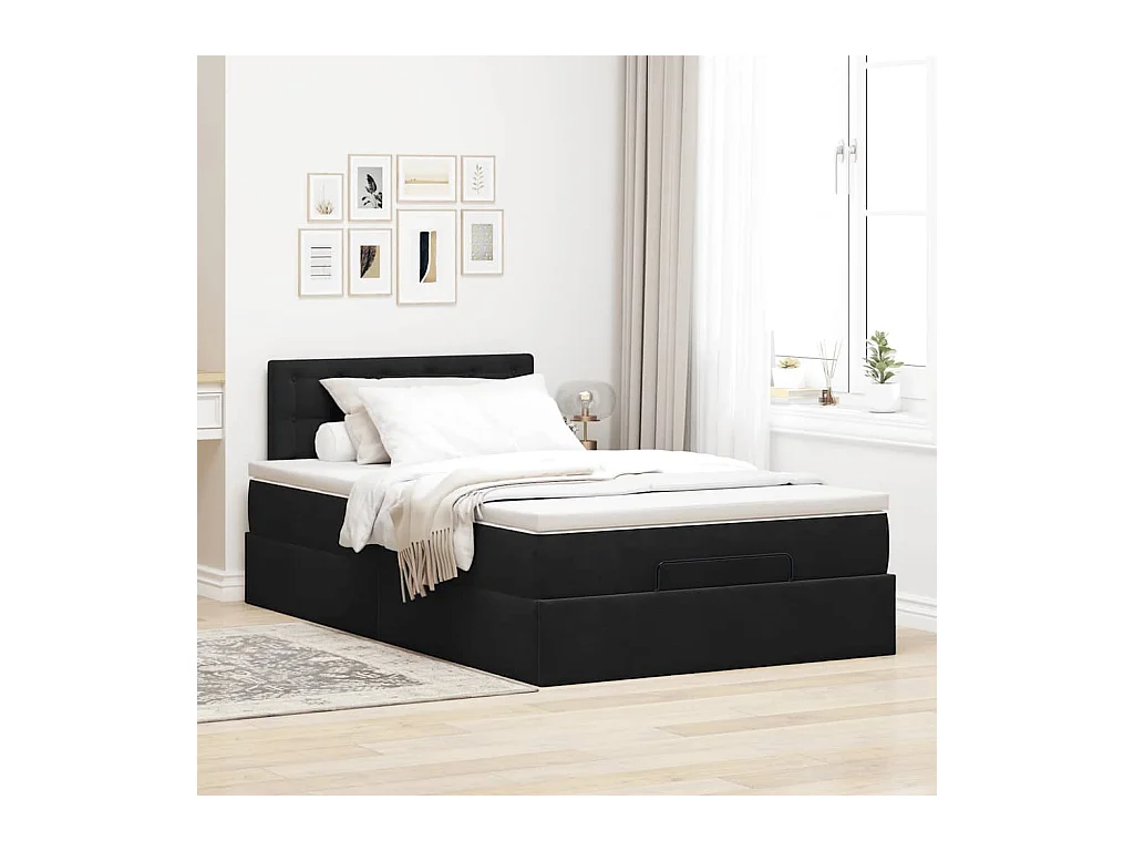 Cadre de lit ottoman avec matelas noir 120x200 cm velours