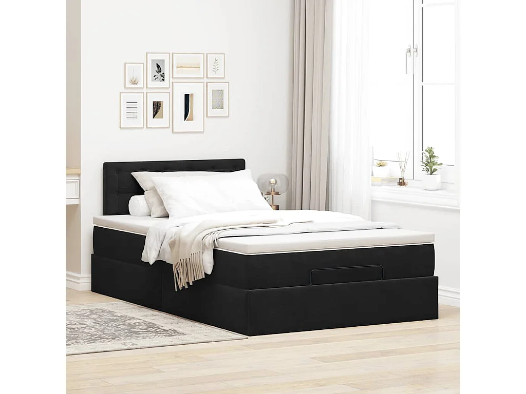Estructura de cama otomana colchón terciopelo negro 120x200cm