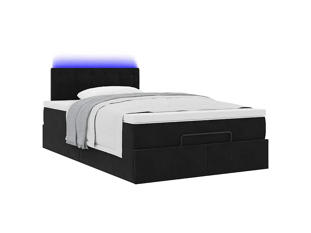Estructura de cama otomana colchón terciopelo negro 120x200cm
