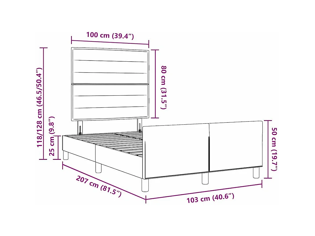 Bedframe met hoofdeinde Zwart 100 x 200 cm Stof
