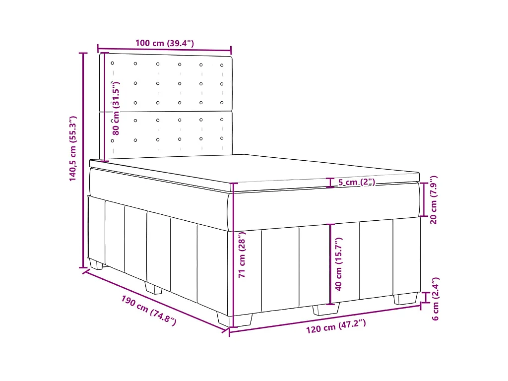 Boxspringbett mit Matratze Schwarz 120x190 cm Stoff