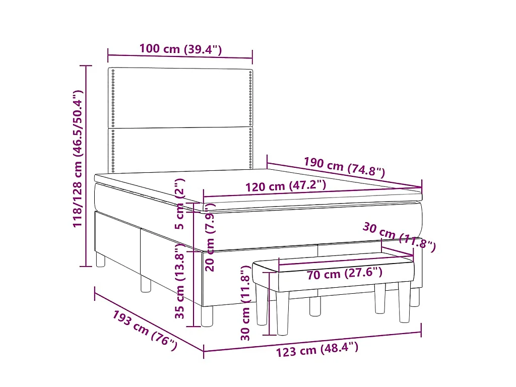 Giroletto a Molle con Materasso Tortora 120x190 cm in Tessuto