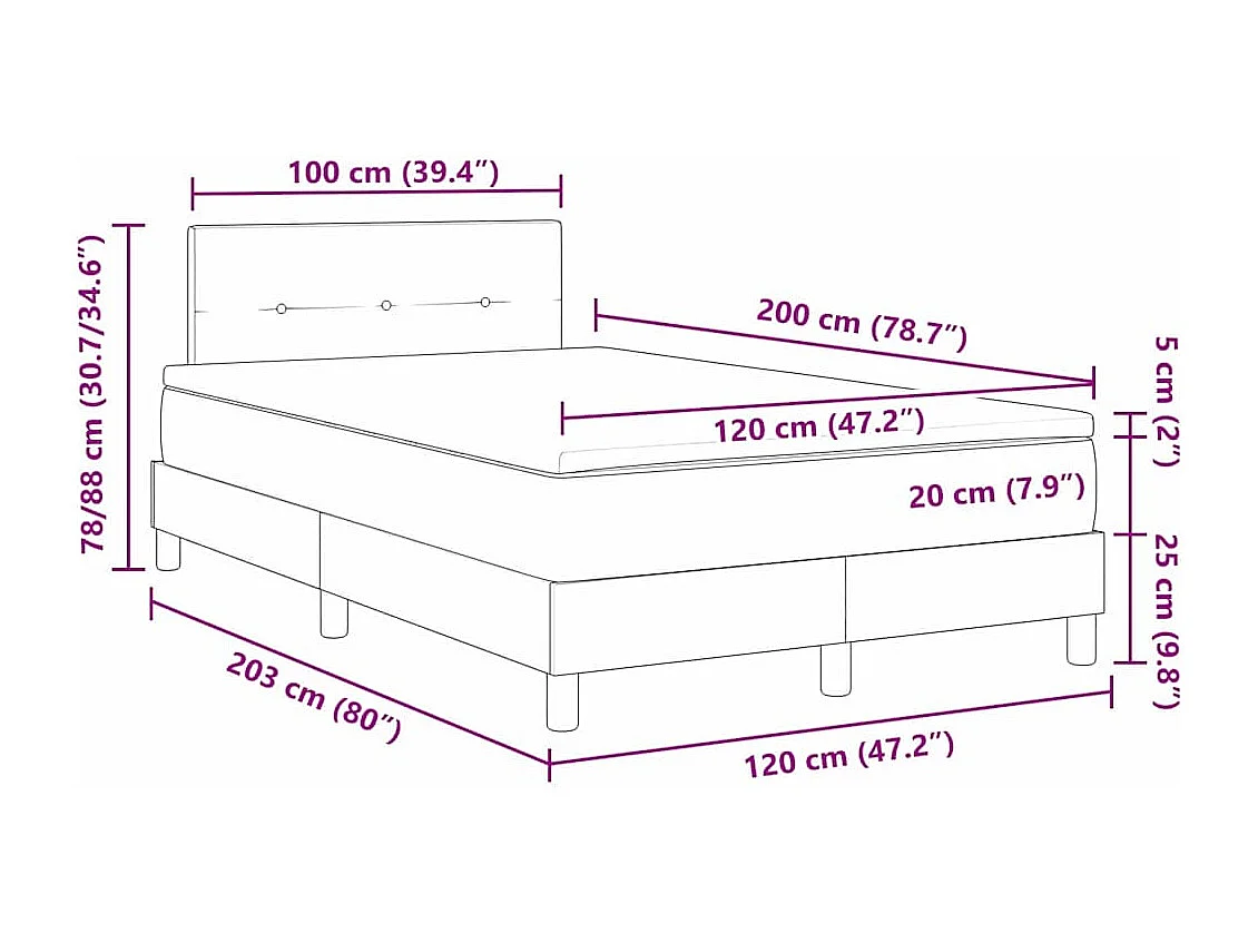 Cama Box com colchão com cabeceira Creme 120 x 200 cm tecido
