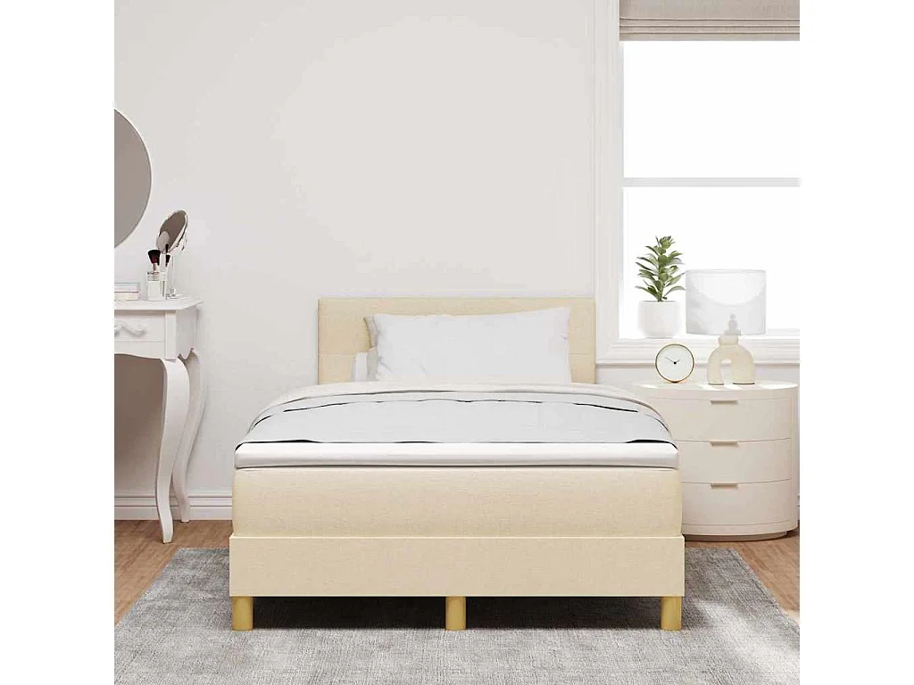 Cama Box com colchão com cabeceira Creme 120 x 200 cm tecido