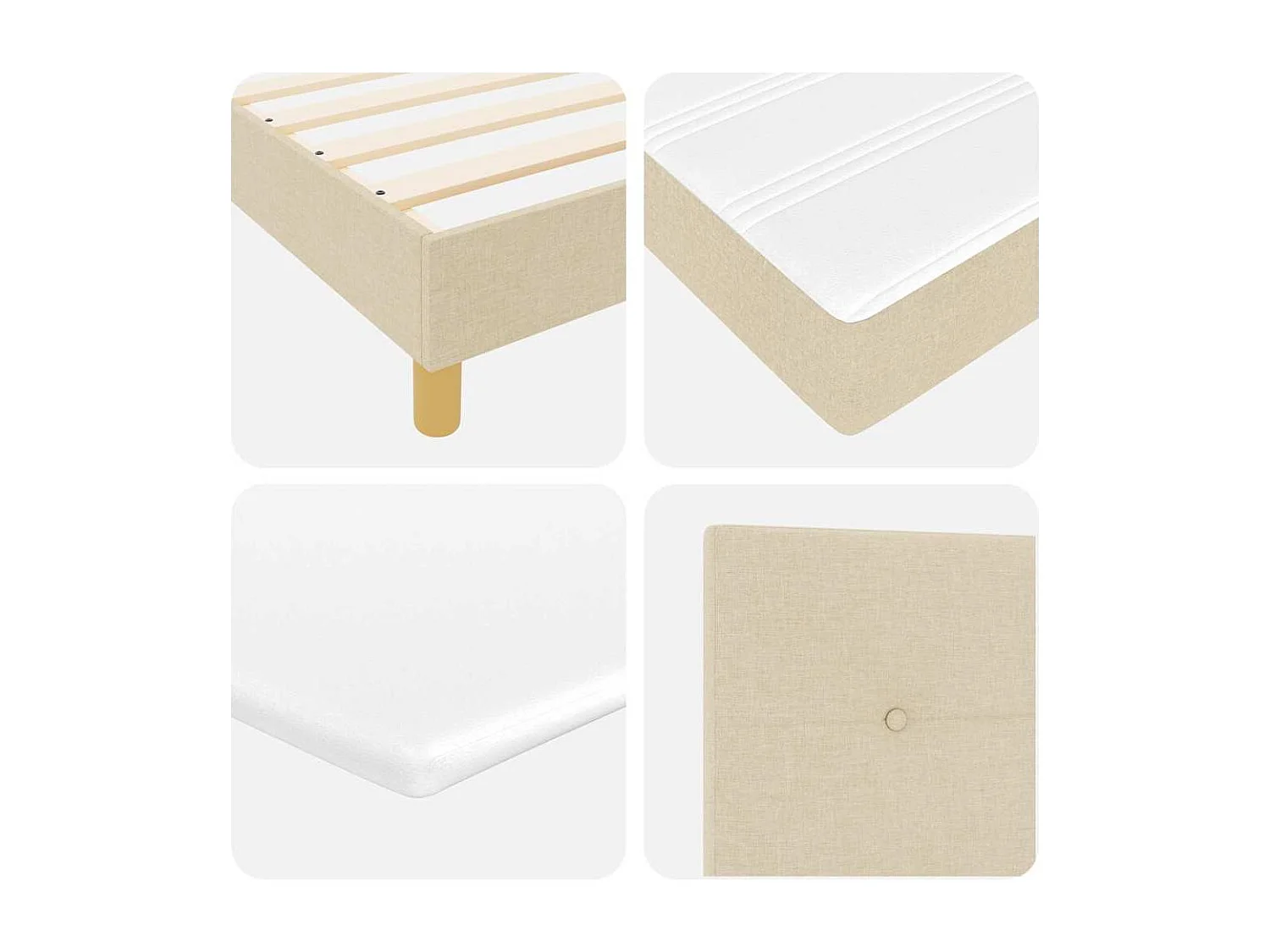 Cama Box com colchão com cabeceira Creme 120 x 200 cm tecido