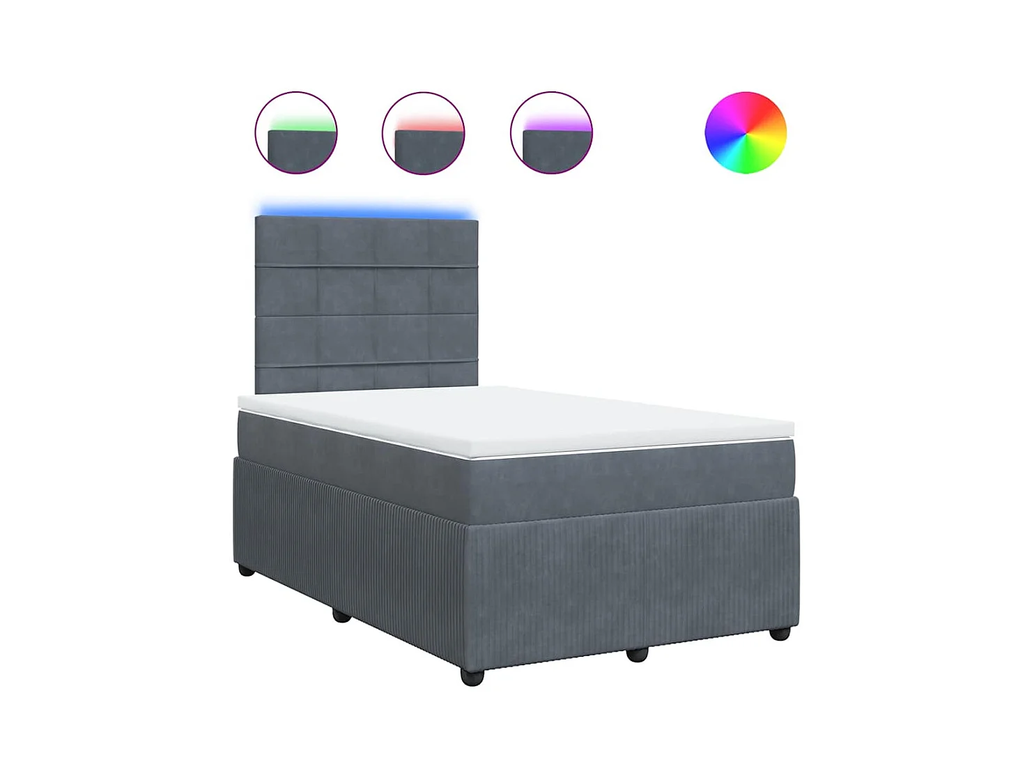 Sommier à lattes de lit et matelas gris foncé 120x190cm velours