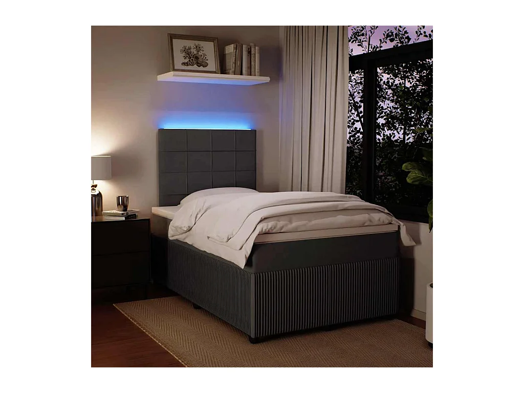 Sommier à lattes de lit et matelas gris foncé 120x190cm velours