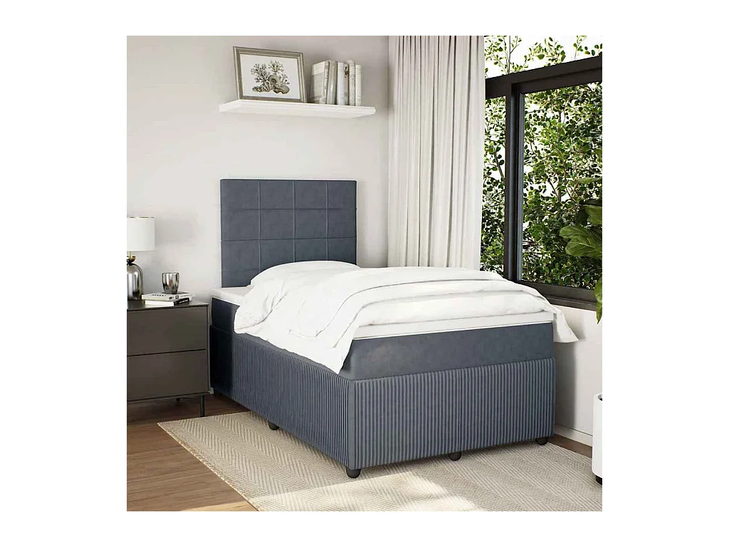 Sommier à lattes de lit et matelas gris foncé 120x190cm velours