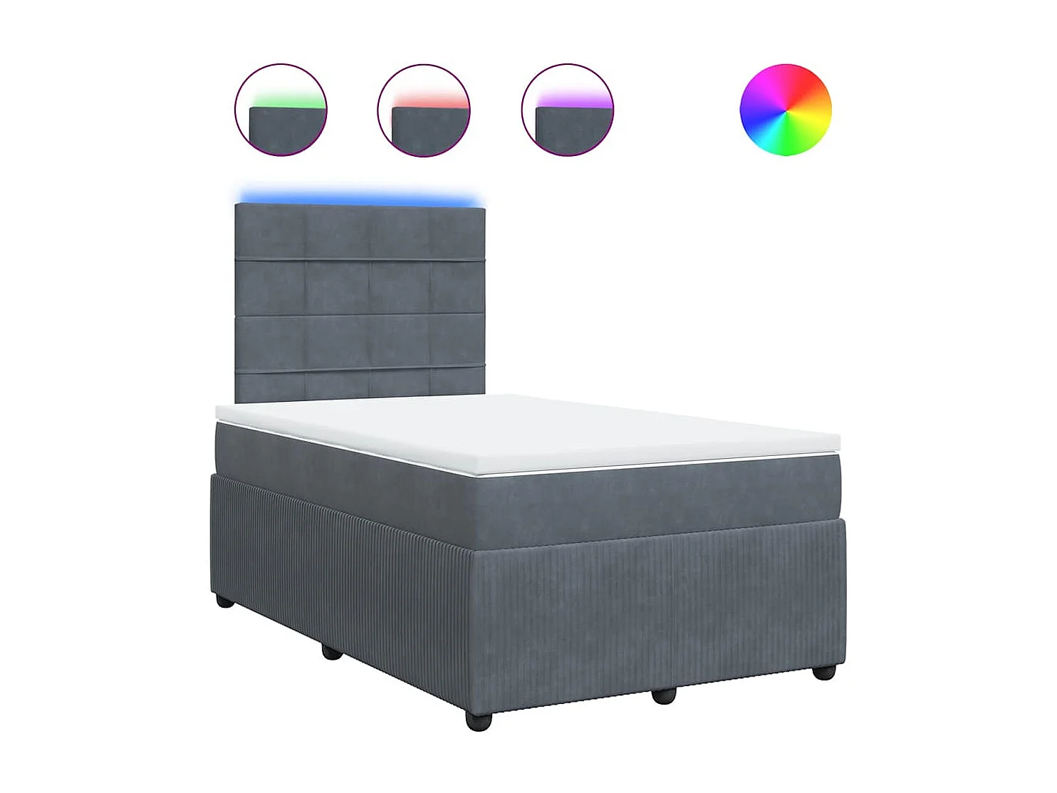 Cama box spring con colchón terciopelo gris oscuro 120x190 cm