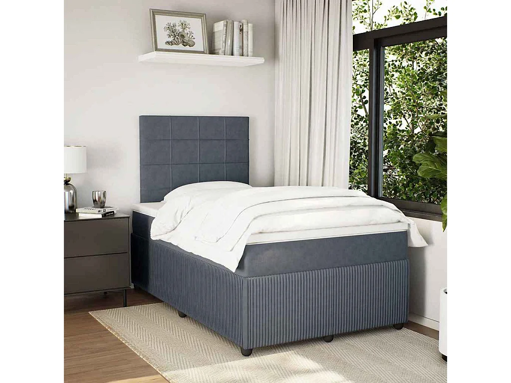 Cama box spring con colchón terciopelo gris oscuro 120x190 cm