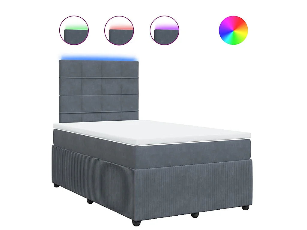 Giroletto a Molle con Materasso Grigio Scuro 120x190 cm Velluto