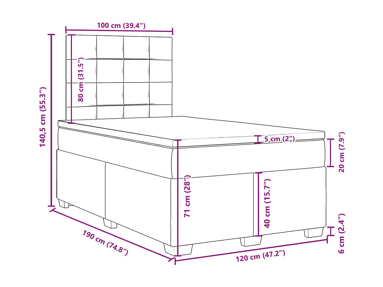 Boxspringbett mit Matratze Hellgrau 120x190 cm Stoff