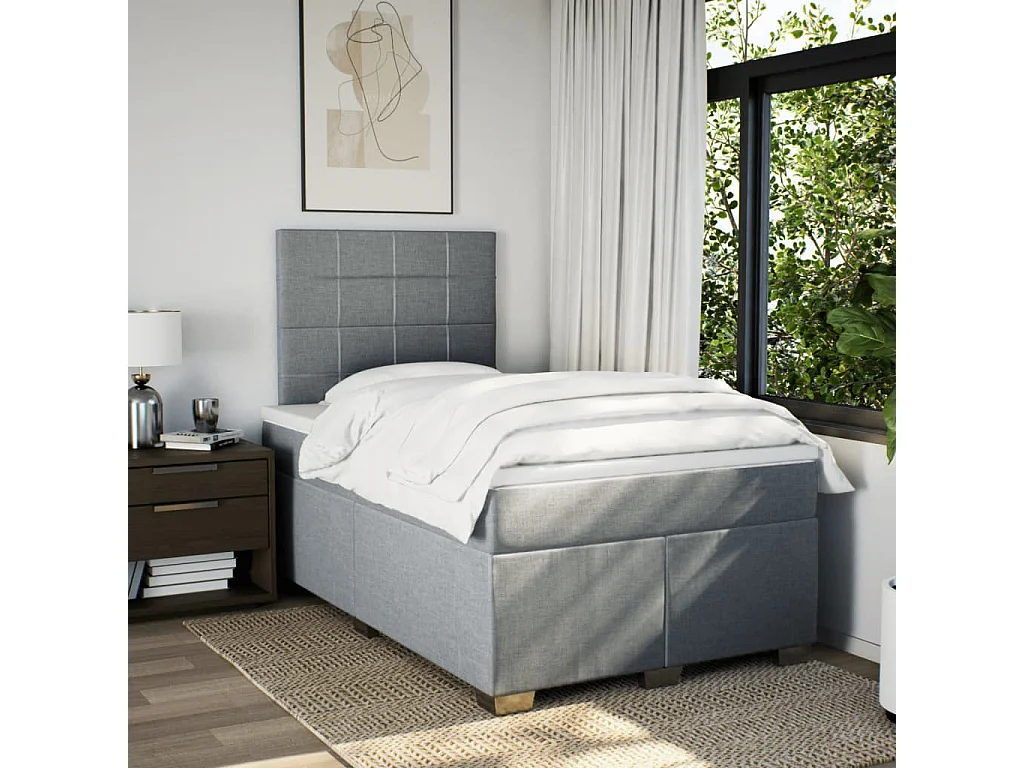 Cama box spring con colchón tela gris claro 120x190 cm