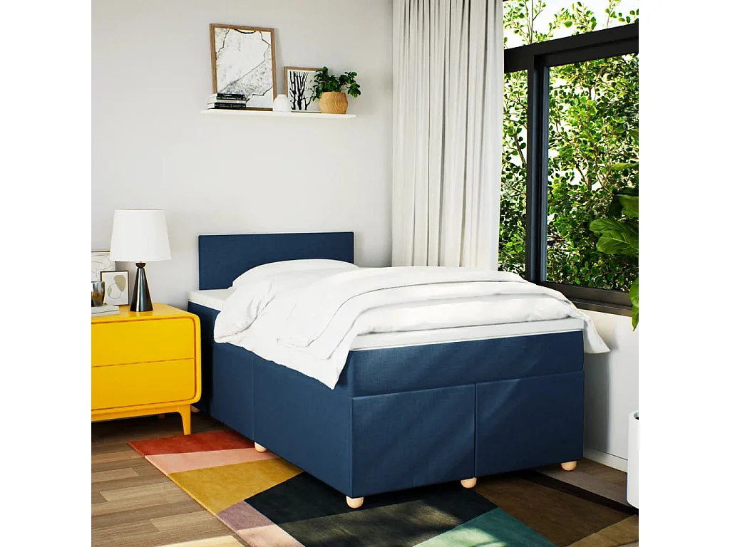 Boxspring met matras stof blauw 120x200 cm
