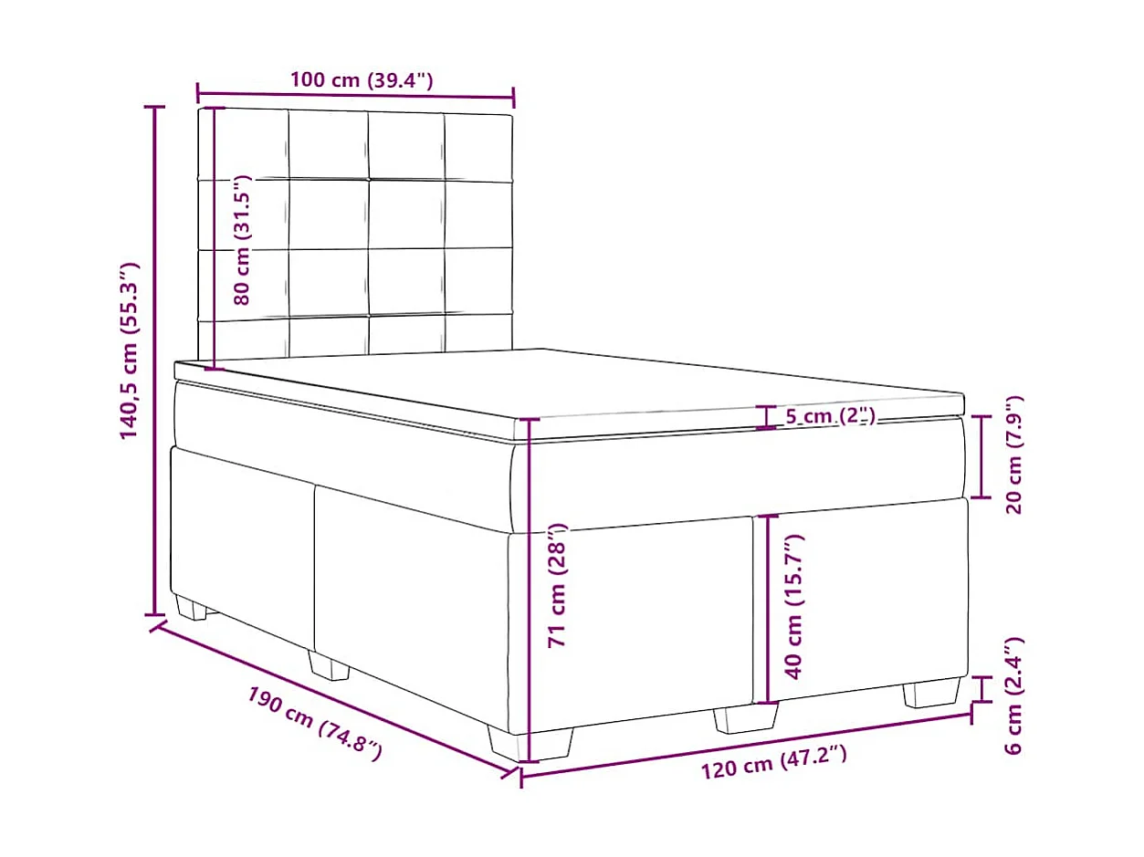 Sommier à lattes de lit et matelas bleu 120x190 cm velours
