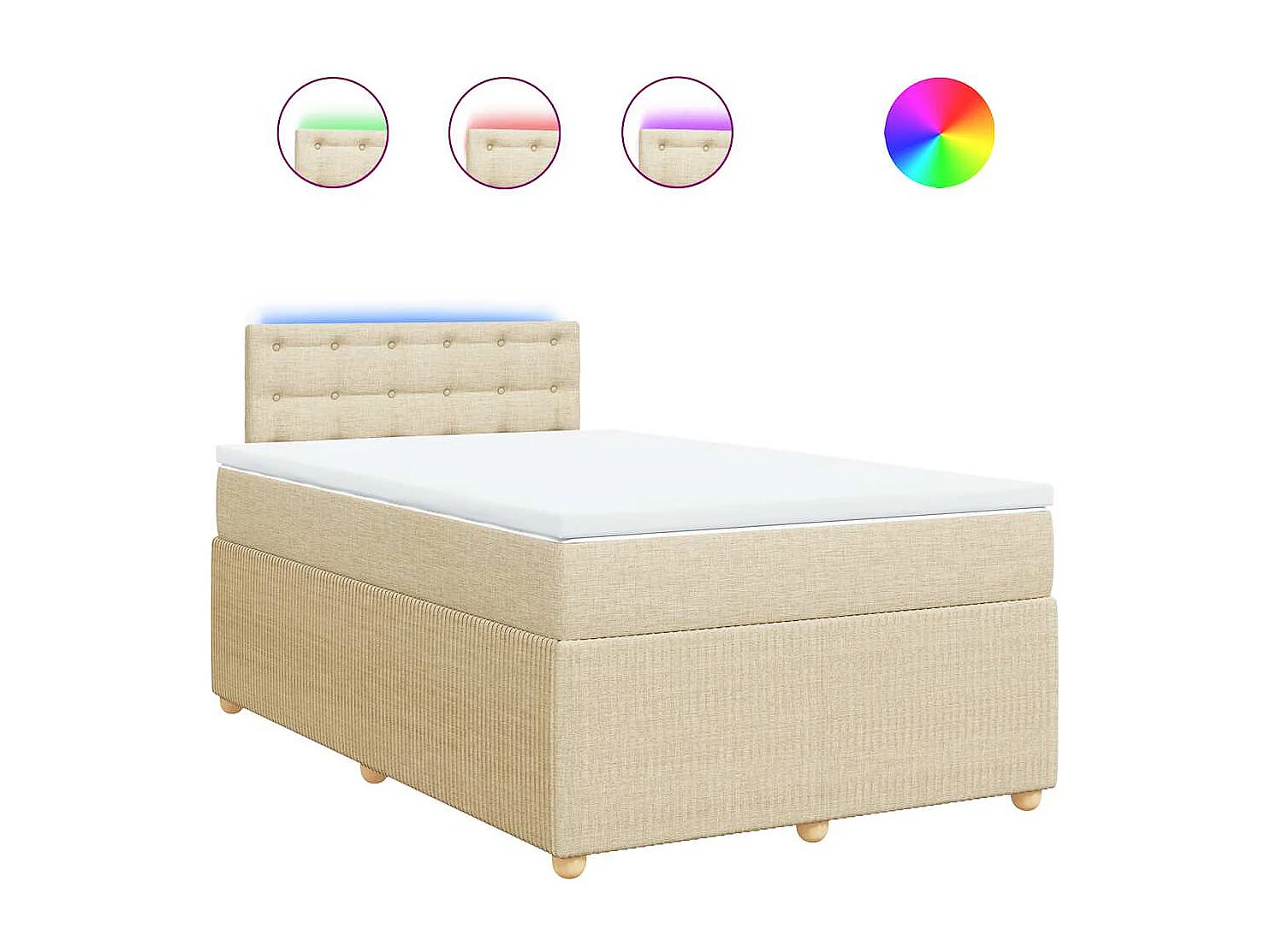 Cama box spring con colchón tela color crema 120x190 cm