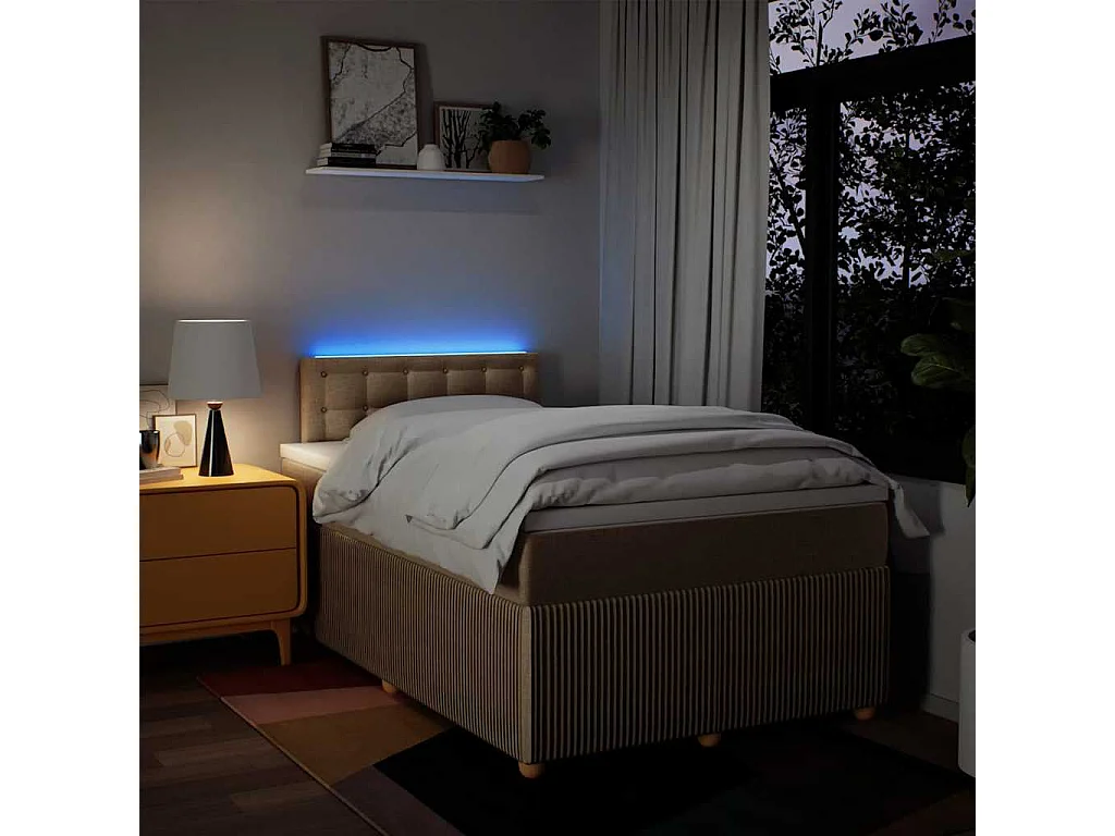 Cama box spring con colchón tela color crema 120x190 cm