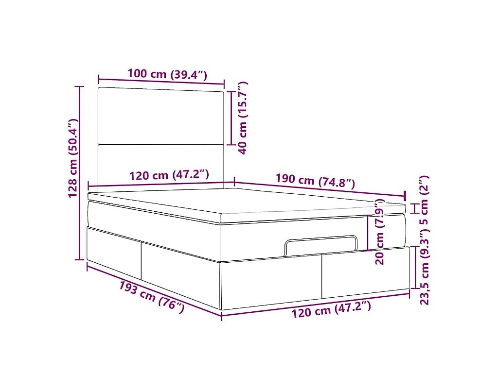 Struttura Letto Pouf con Materasso 80x200 cm in Tessuto
