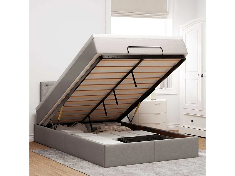 Cadre de lit ottoman avec matelas taupe 120x190 cm tissu