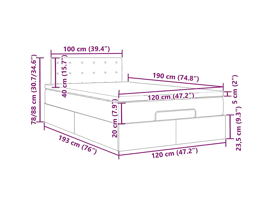 Cadre de lit ottoman avec matelas taupe 120x190 cm tissu