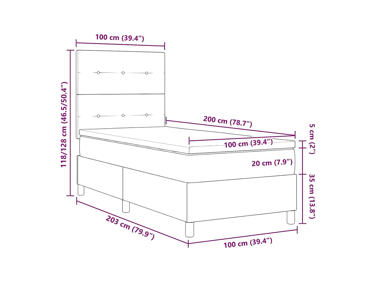 Lit à ressorts avec matelas Gris clair 100 x 200 cm tissu
